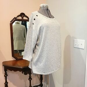 NWT 1X Grey Sweater w/Rhinestone Grommet Shouler Detail